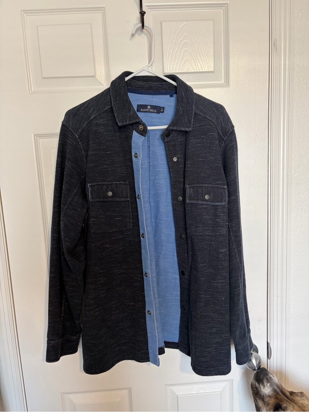 RAINFOREST Black Lightweight Shirt Jacket with Blue Inner Placket